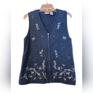 VTG Classic Elements Blue Embrodiered Sweater Vest Cottagecore Spring Size M